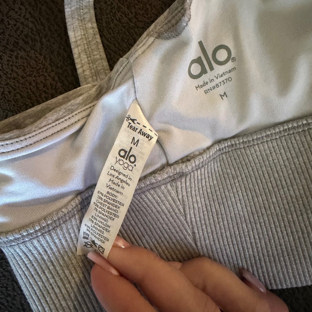 Alo Yoga Wild Thing Bra Dove Grey Heather Ribbed Strappy Sports Bra Medium - Picture 5 of 6